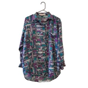 Punch 100% Silk  oversized Button Down Shirt Geometric Patterned size S